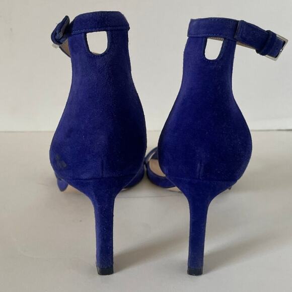 Stuart Weitzman Blue Suede Strappy Square Toe Low Heel Sandal • Size 6.5 - Picture 3 of 4